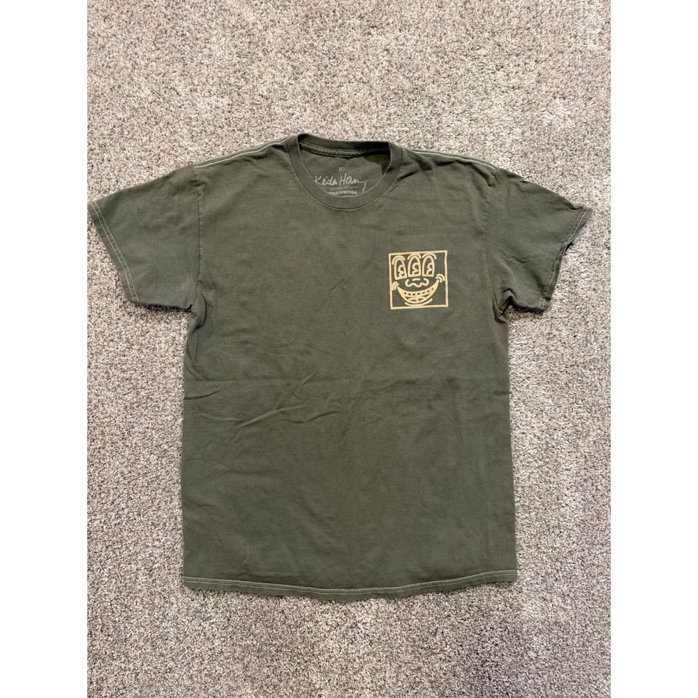 Keith Haring T-Shirt Mens M Green Ripple Junction Three Eyed Face Graphic Art